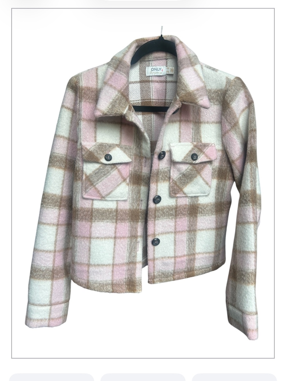ONLY Lou Short Check Shacket Size M Plaid Button-Up Overshirt Jacket - Picture 5 of 15